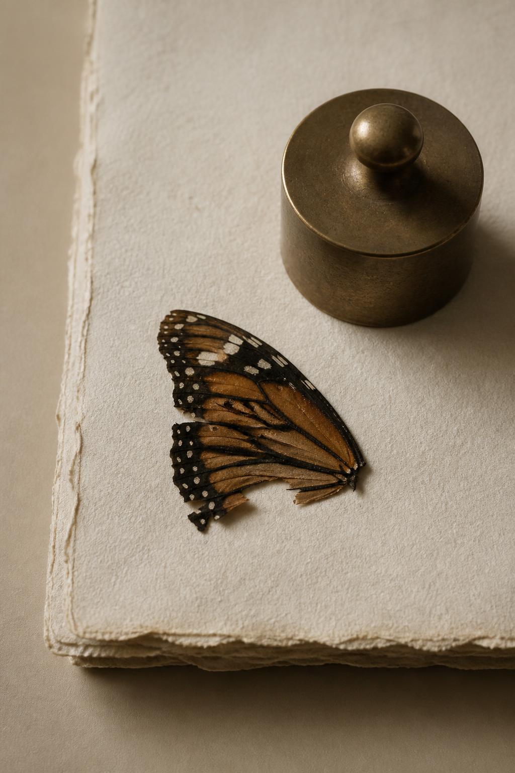 Pressed monarch butterfly wing on handmade paper